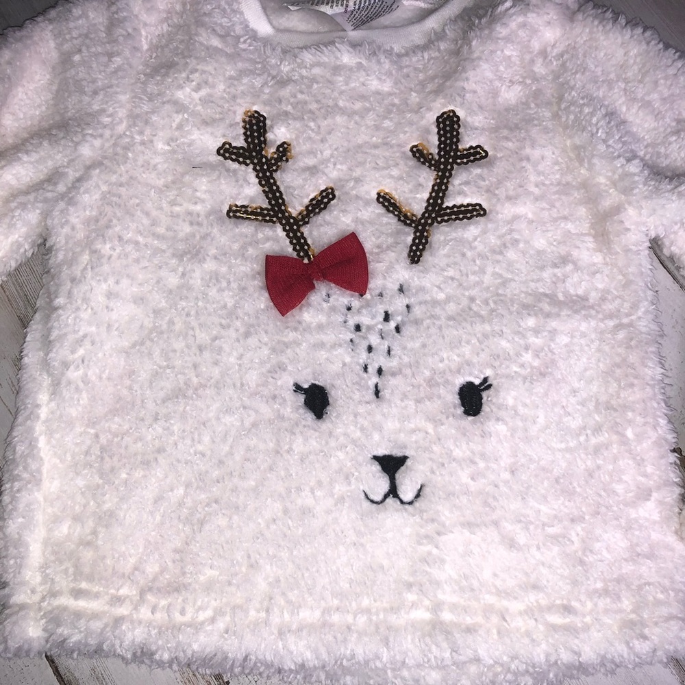 NWT Toddler Fuzzy Reindeer Sequins Fuzzy Sweater - Picture 2 of 7